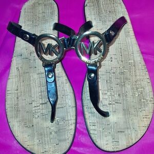 Michael Kors Black Sandals with Gold Logo